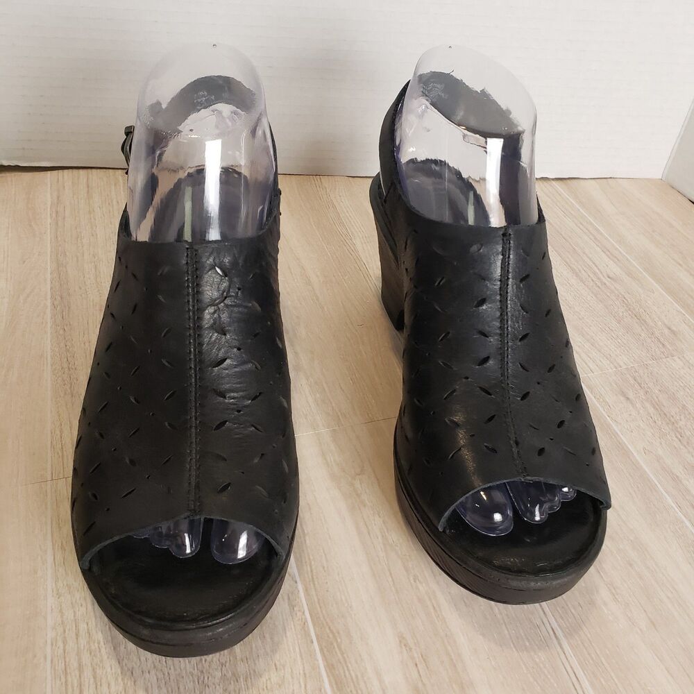 Born Black Leather Slingback Sandals Peep Toe Chunky Heel Women’s Size 7.5 - Picture 2 of 9